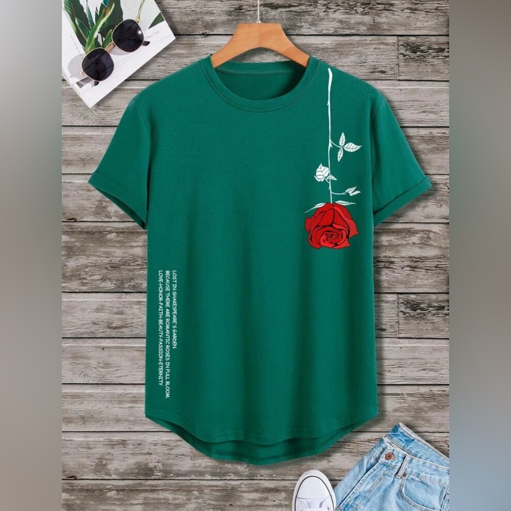 Manfinity Homme Men Floral & Slogan Graphic Tee